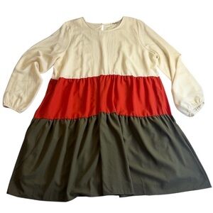 Boutique Long Sleeve Color Block Dress - Cream, Burnt Orange, and Green. Size 3X